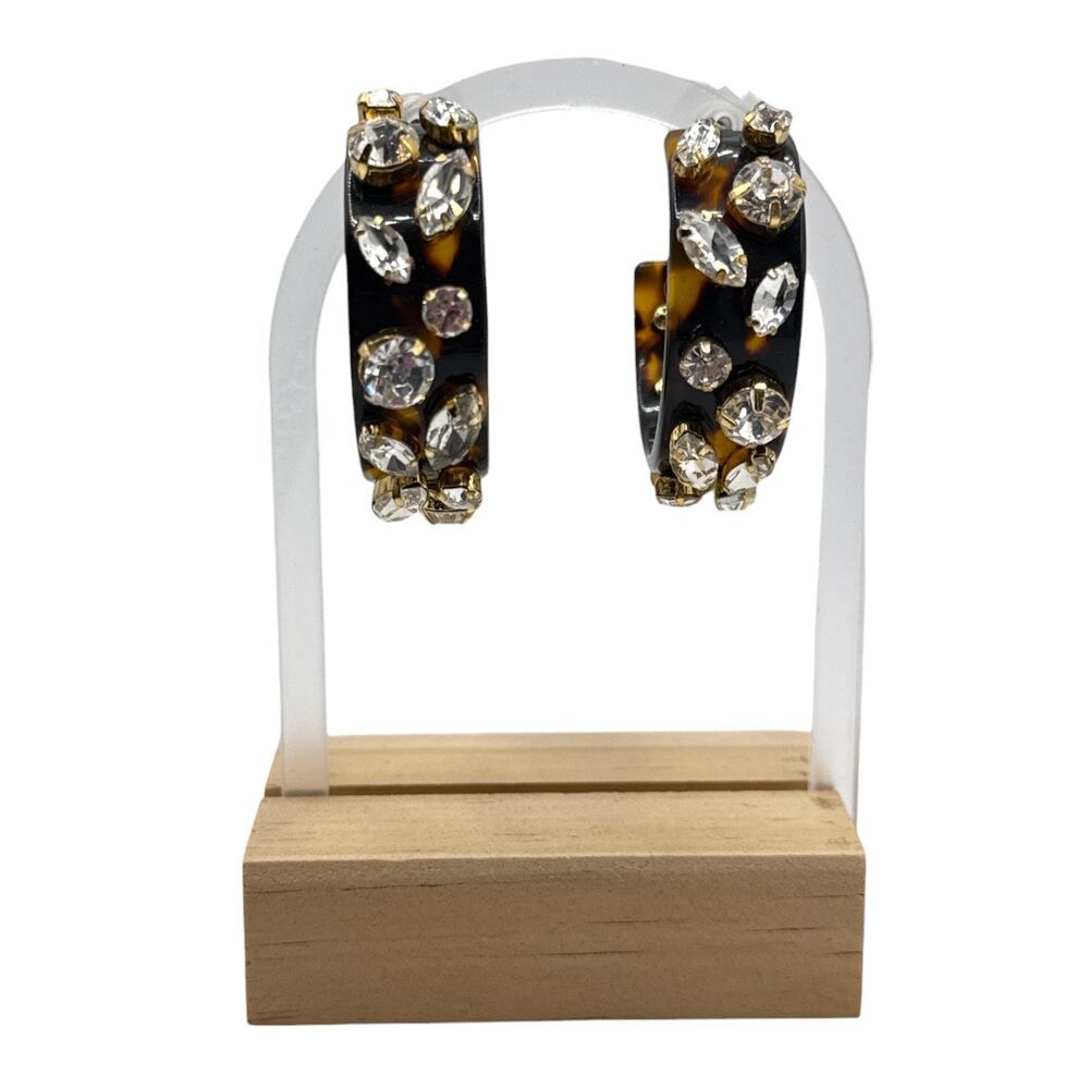 J.Crew Crystal and Tortoise Shell Hoop Earrings Chunky Statement